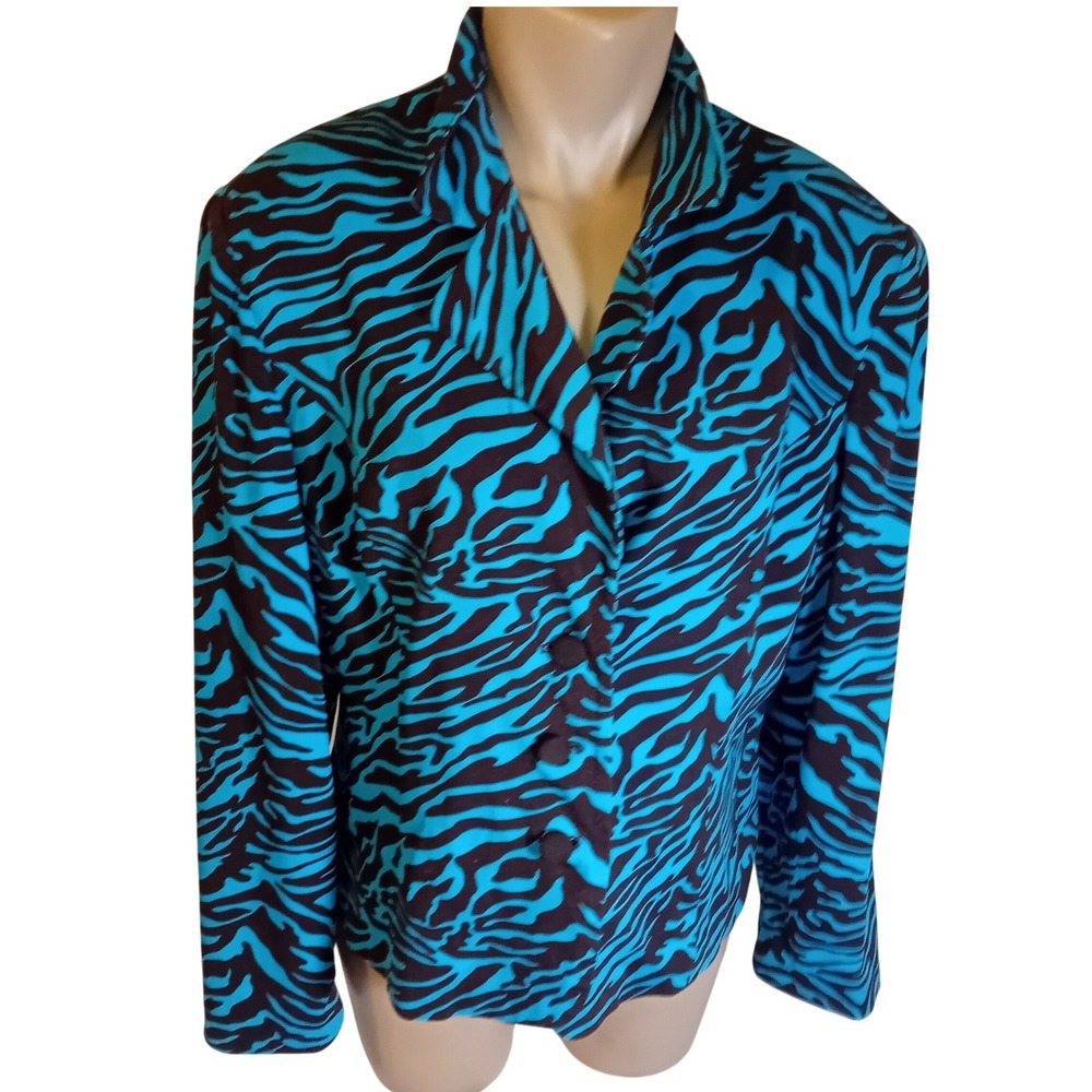 Y2K Zebra Animal Print Knit Blazer Lightweight Jacket Work Career Fits L/XL READ